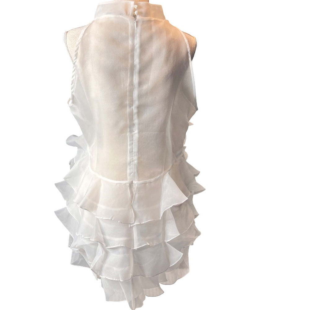 #A049    FT INC  White Organza Ruffle HI -LO top with Rosette Detail - XL - Picture 4 of 10